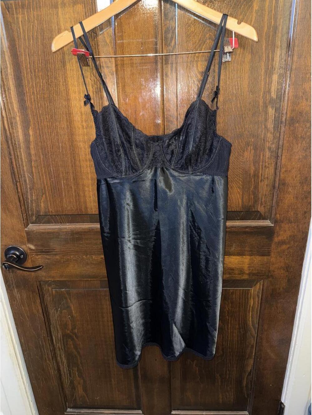 Vintage Morgan Taylor black satin slip dress